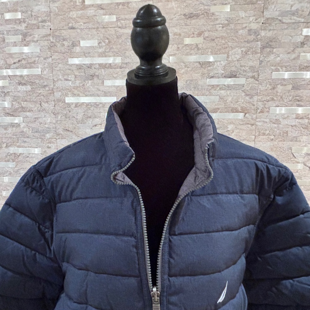 New Men's Nautica Reversible Gray Navy Blue Ski Puffer Winter Coat Jacket XL - Picture 4 of 9